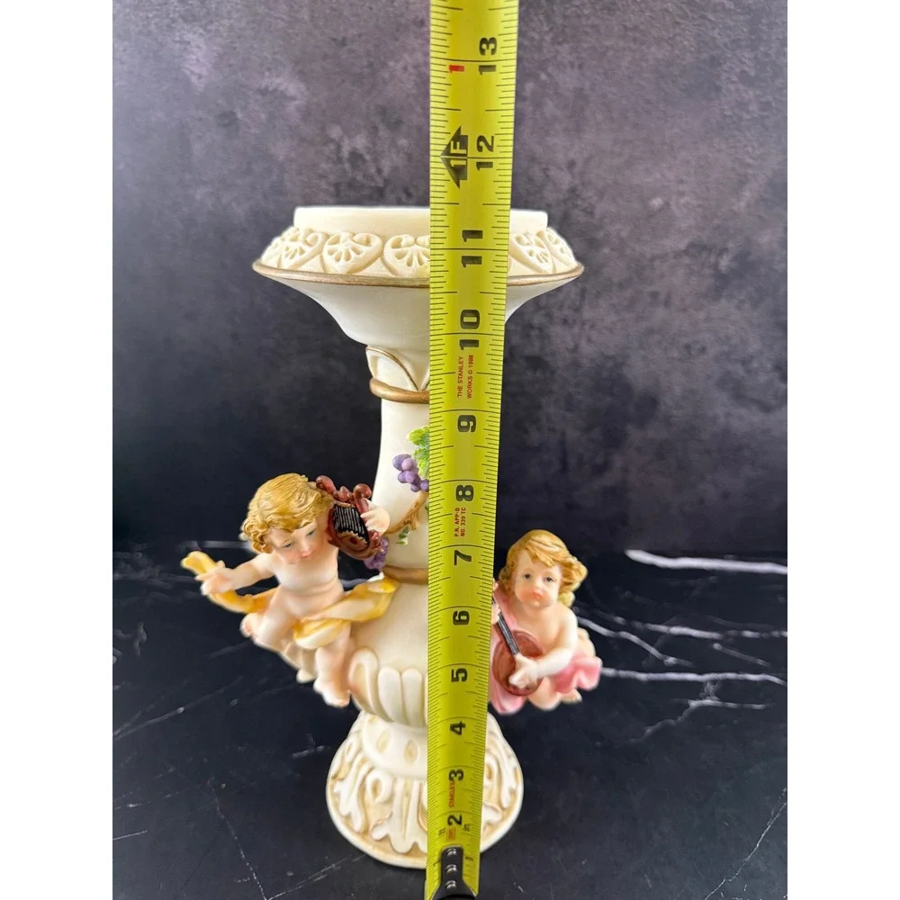 VTG Montefiore Collection Large Ornate Cherub Angel Pillar Candle Holder 11.5in